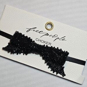 NWT Free People Black Beaded Bow Tie Chocker Necklace Emo Gothic Punk 2000s